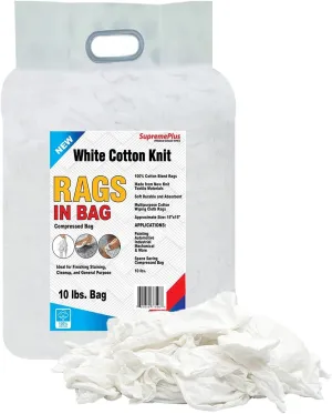 Premium White T-Shirt Cleaning Rags – White Cotton Rags for Cleaning, Staining, Painting, Oil, Grease & Dust Removal – Shop Rags Bulk for Multipurpose use (10 Pounds Bag)