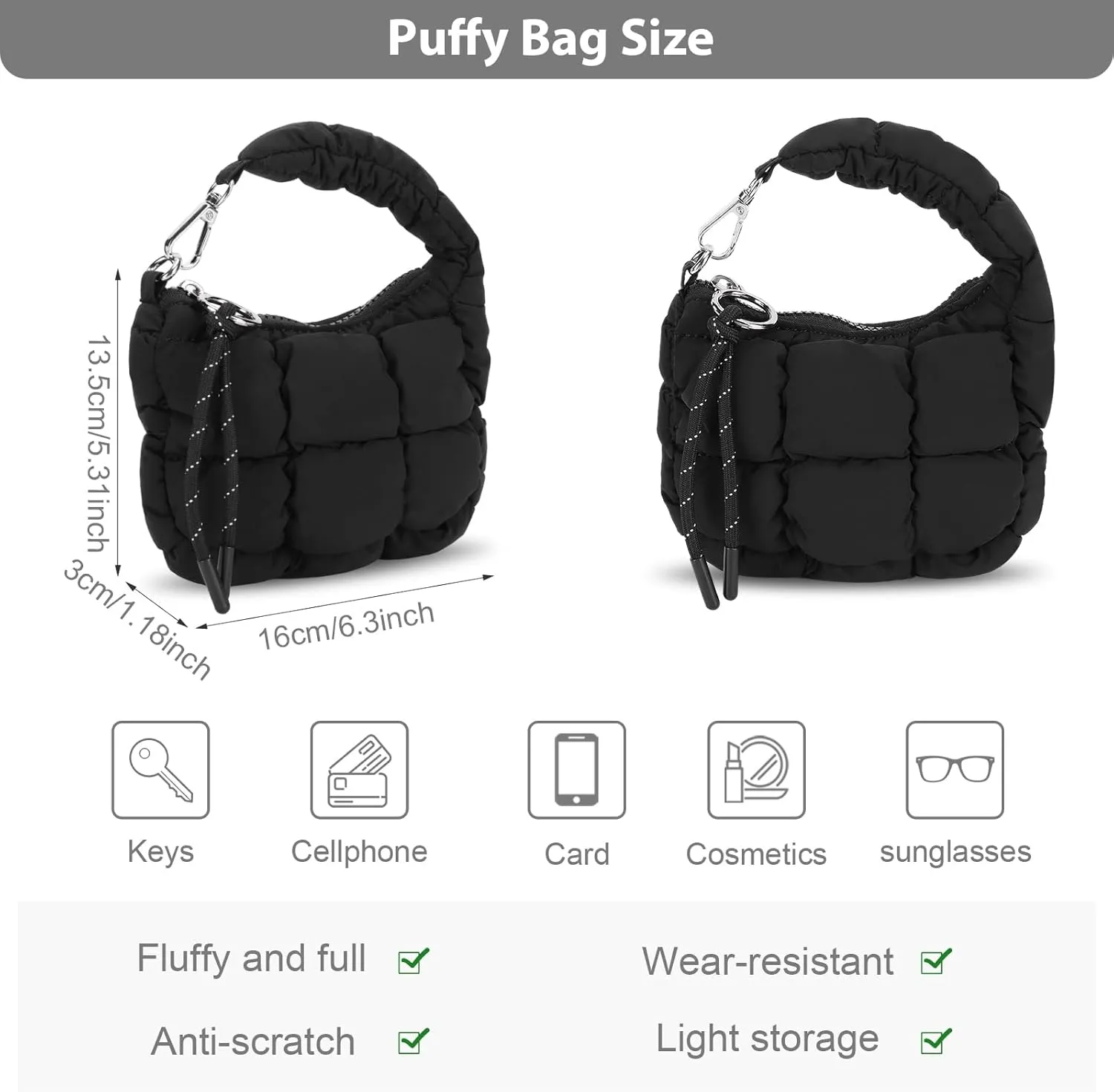 Puffer Bags for Women Small Puffer Bag Mini Quilted Wristlet Bag Evening Bags Cute Bag Charm for Gift