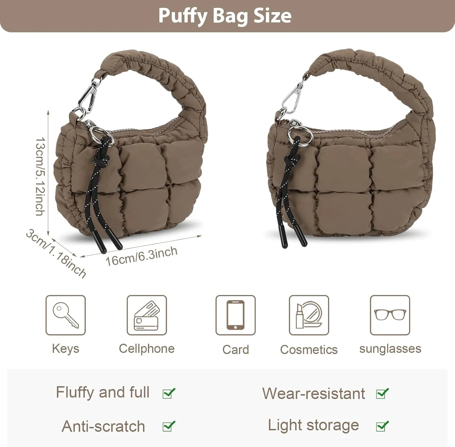Puffer Bags for Women Small Puffer Bag Mini Quilted Wristlet Bag Evening Bags Cute Bag Charm for Gift