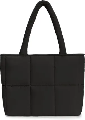 Puffer Tote Bag for Women, Large Quilted Puffy Padding Shoulder Handbag Lightweight for Work Travel Gym Shop