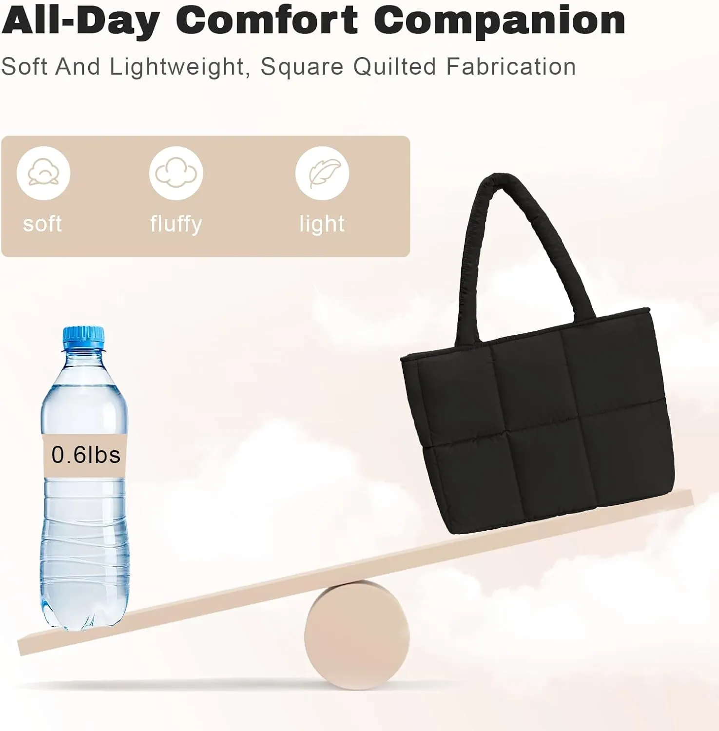 Puffer Tote Bag for Women, Large Quilted Puffy Padding Shoulder Handbag Lightweight for Work Travel Gym Shop