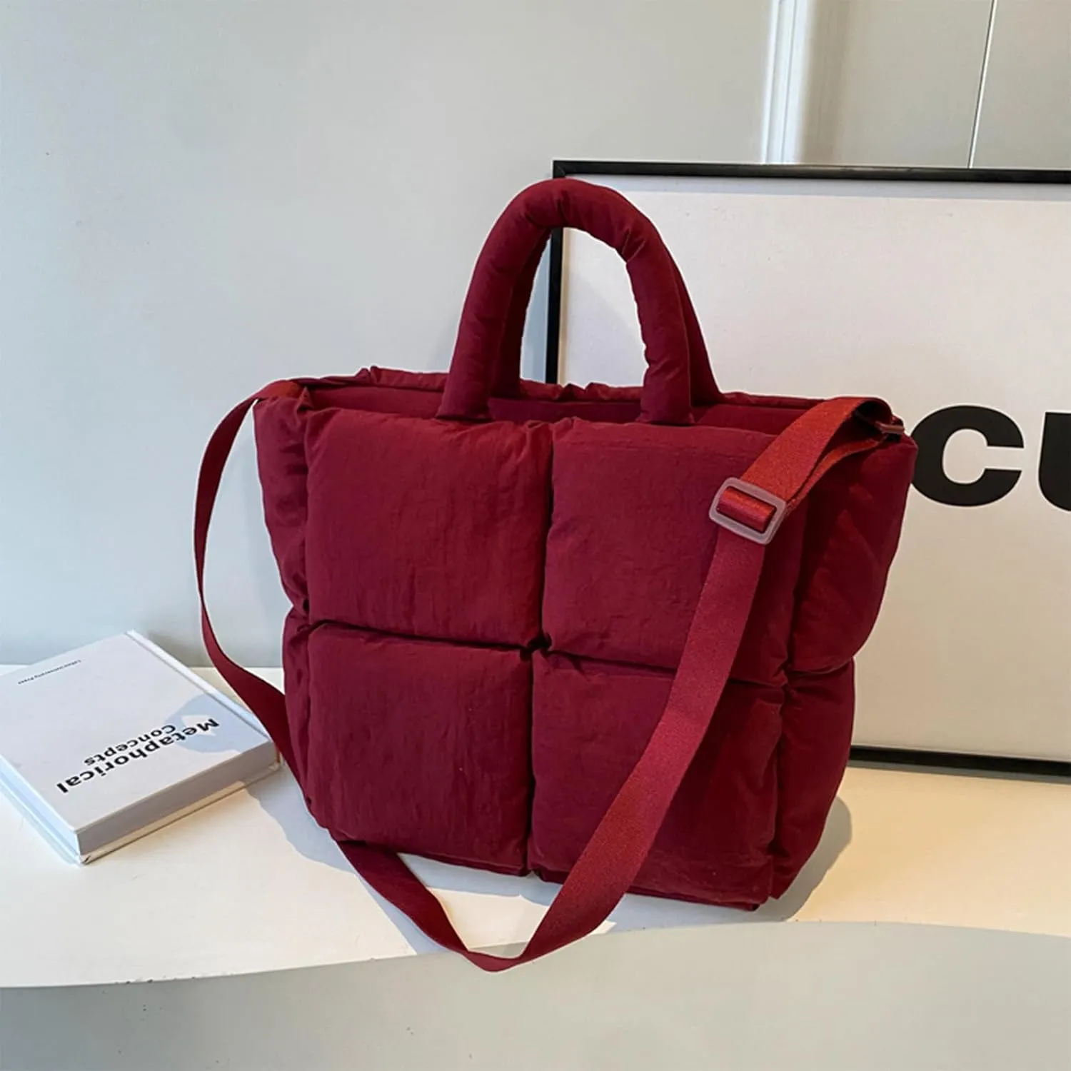 Puffer Tote Bag, Puffy Purse Crossbody Puffer Bags for Women Lightweight Down Cotton Padded Quilted Tote Bag