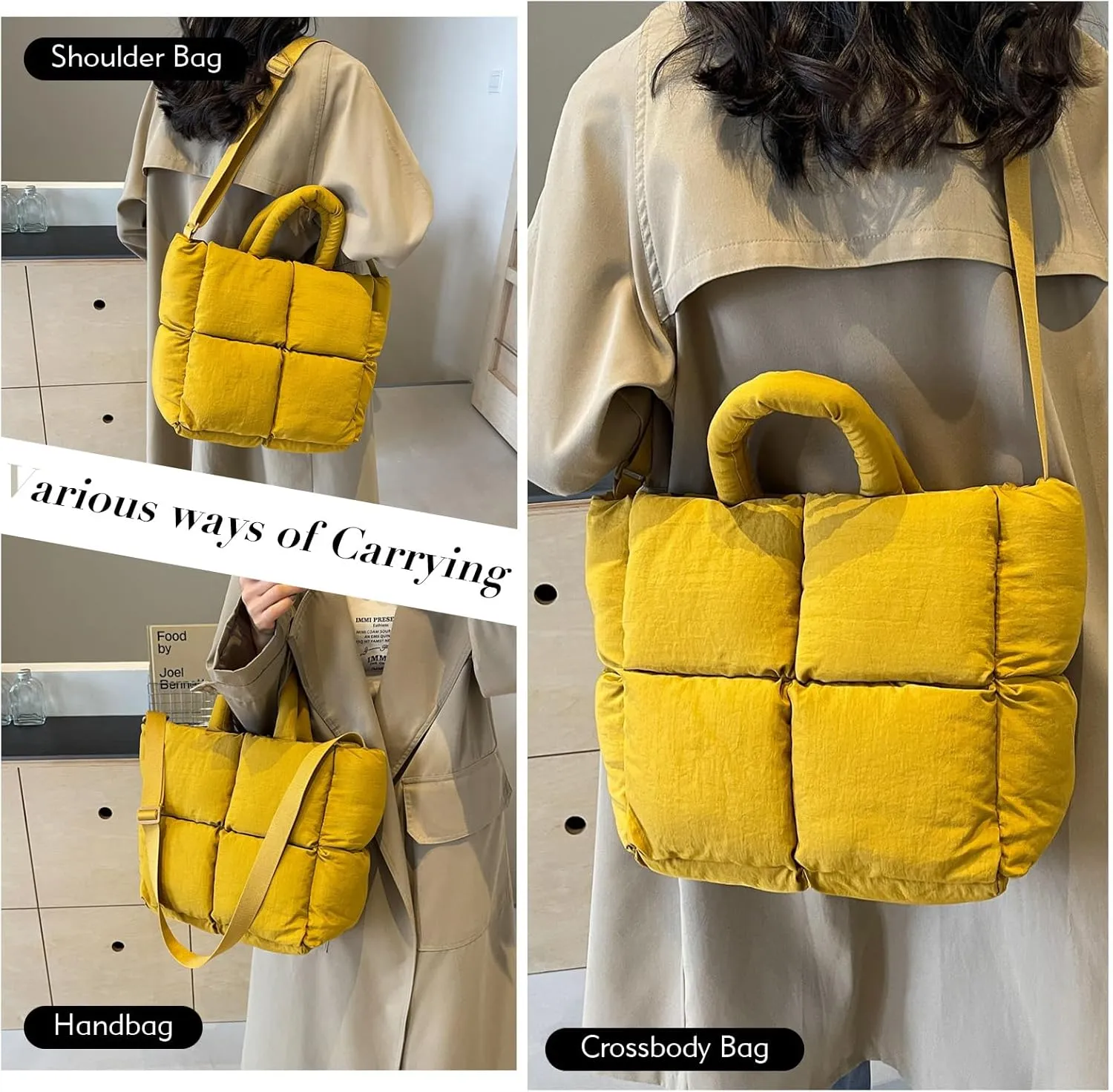 Puffer Tote Bag, Puffy Purse Crossbody Puffer Bags for Women Lightweight Down Cotton Padded Quilted Tote Bag