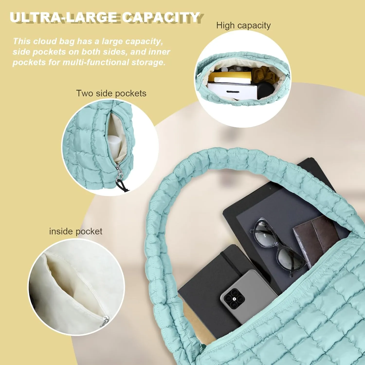 puffy tote bag quilted bag for women ysl bags travel cloud bag women puffer hobo trendy tote bag Purse