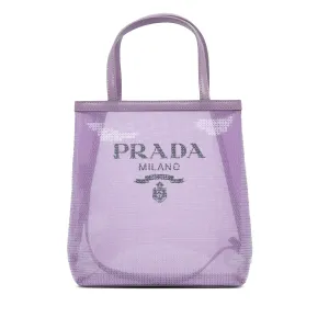 Purple Prada Small Sequined Mesh Logo Tote