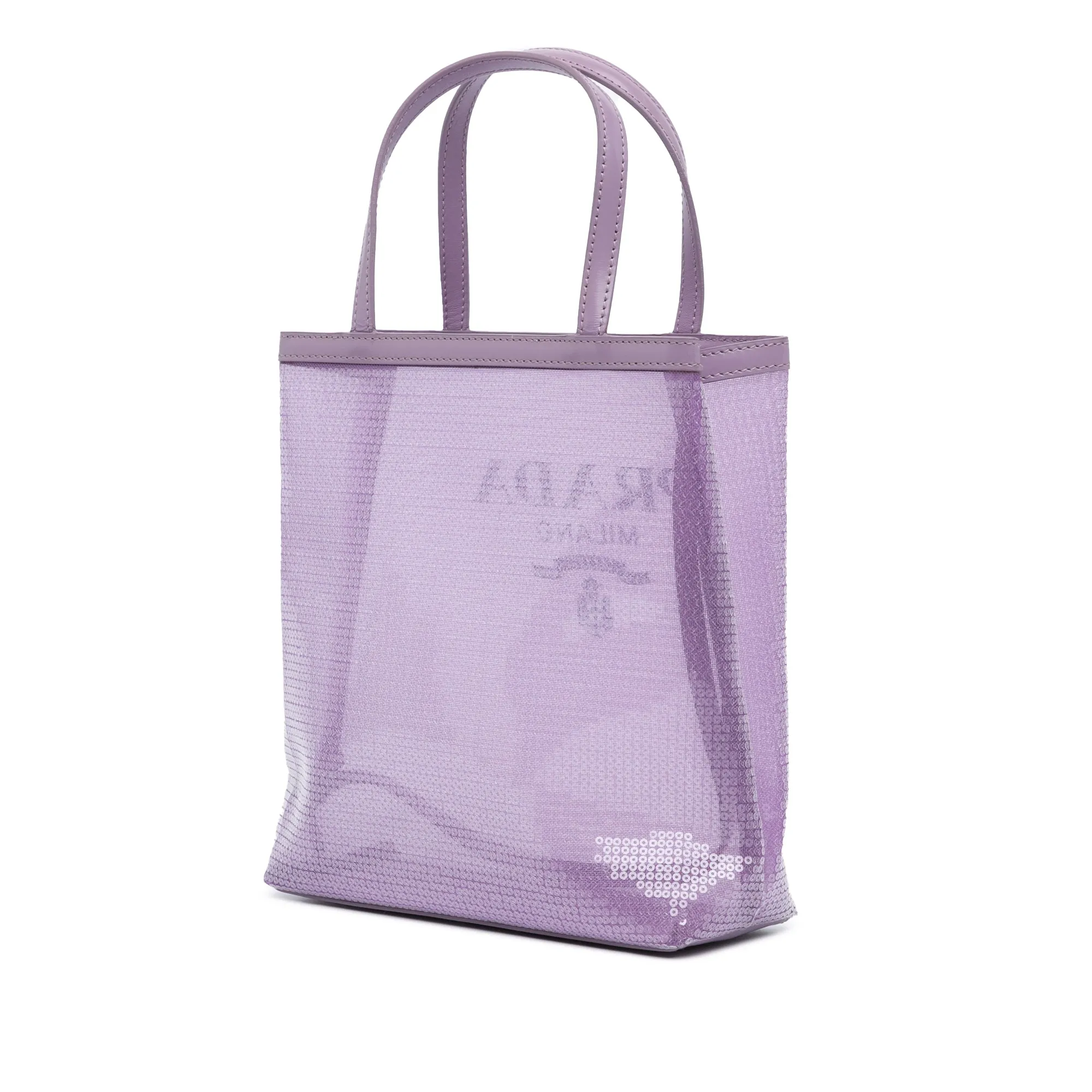 Purple Prada Small Sequined Mesh Logo Tote
