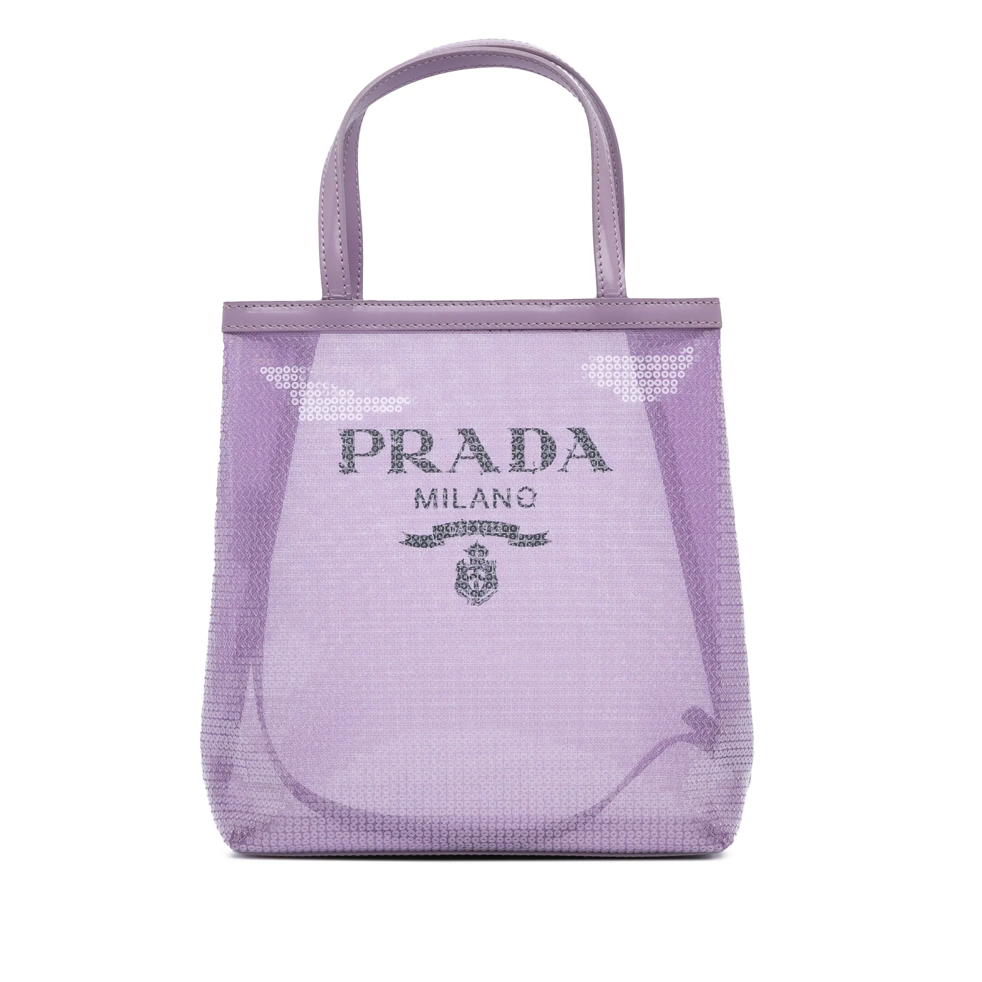 Purple Prada Small Sequined Mesh Logo Tote