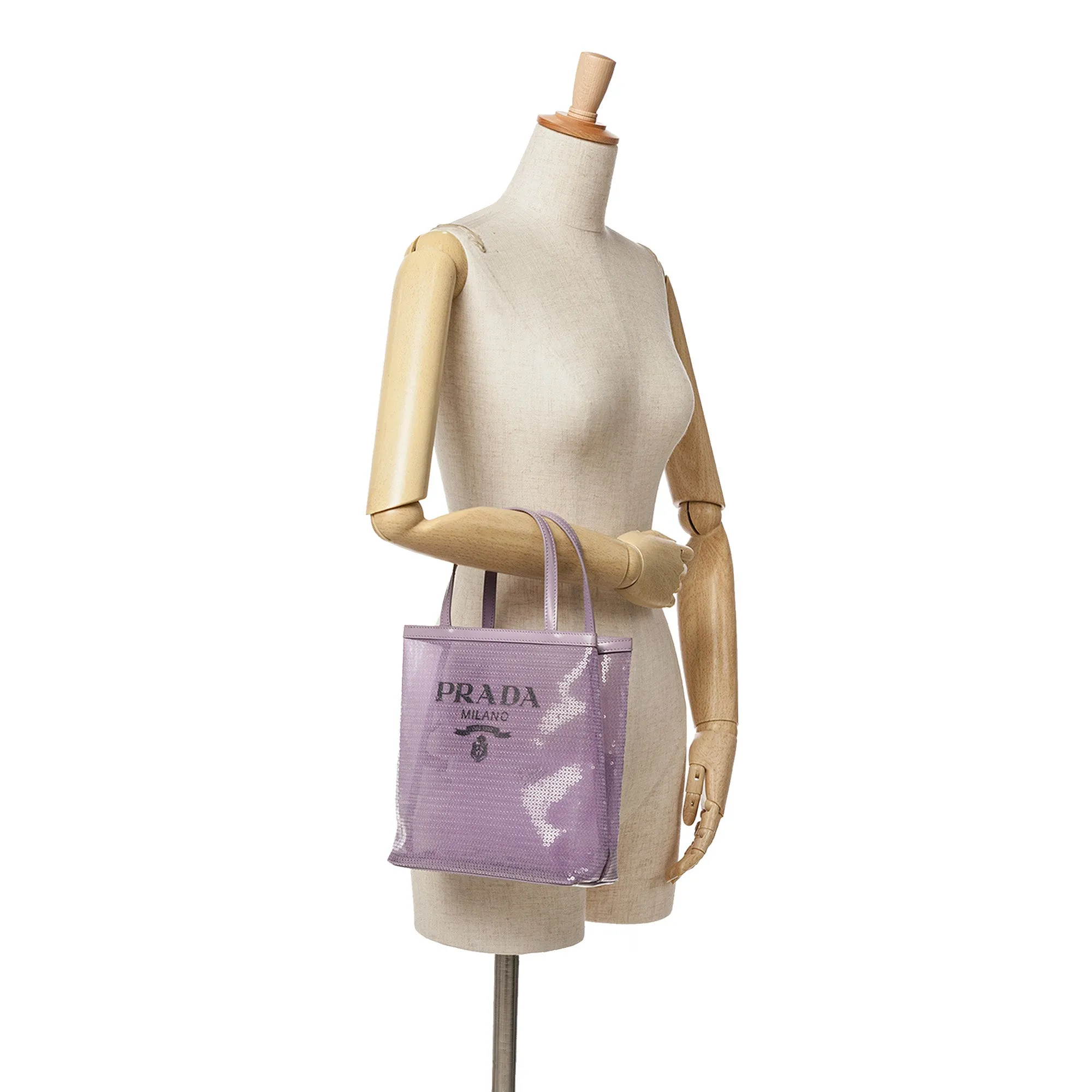 Purple Prada Small Sequined Mesh Logo Tote