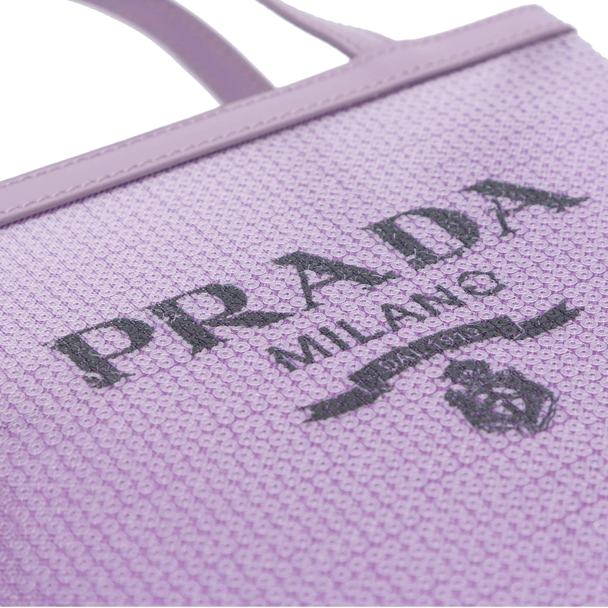 Purple Prada Small Sequined Mesh Logo Tote