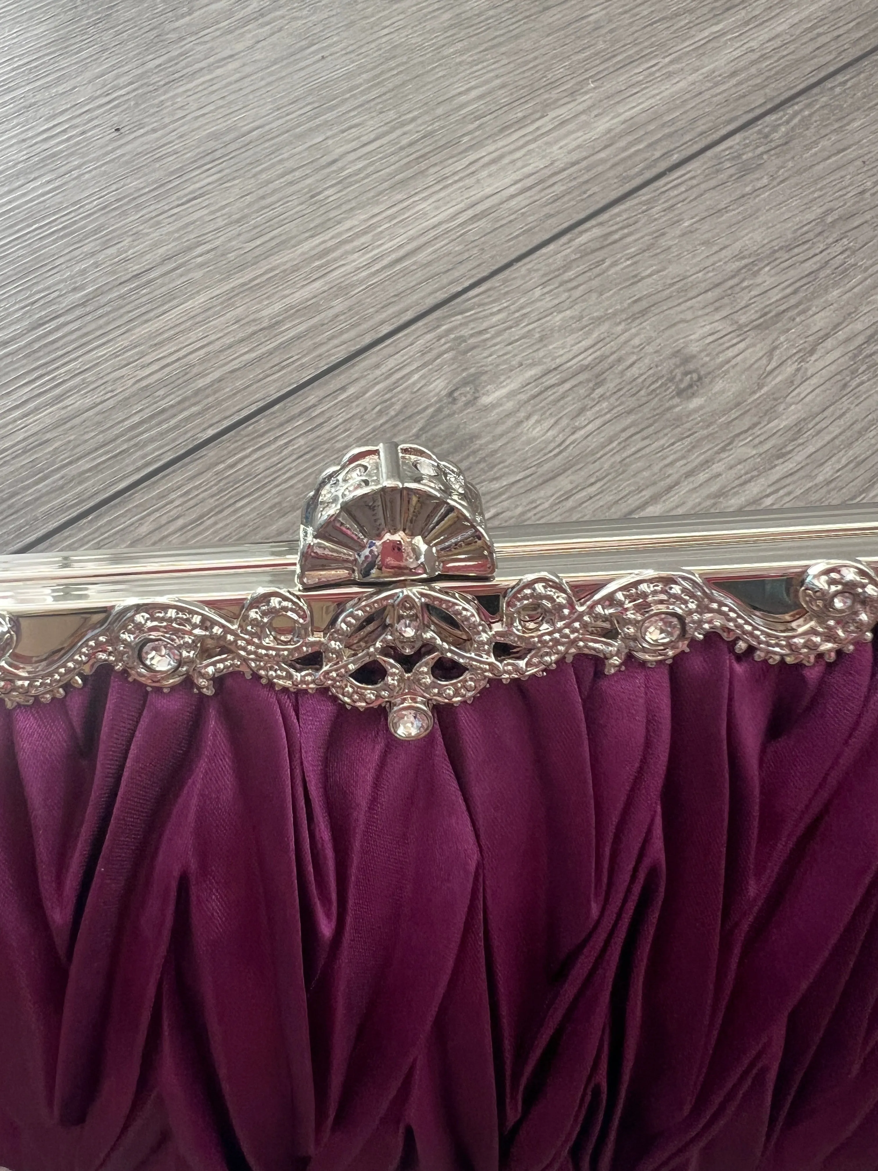 Purple Satin Art Deco Detail Clutch Bag