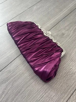 Purple Satin Art Deco Detail Clutch Bag