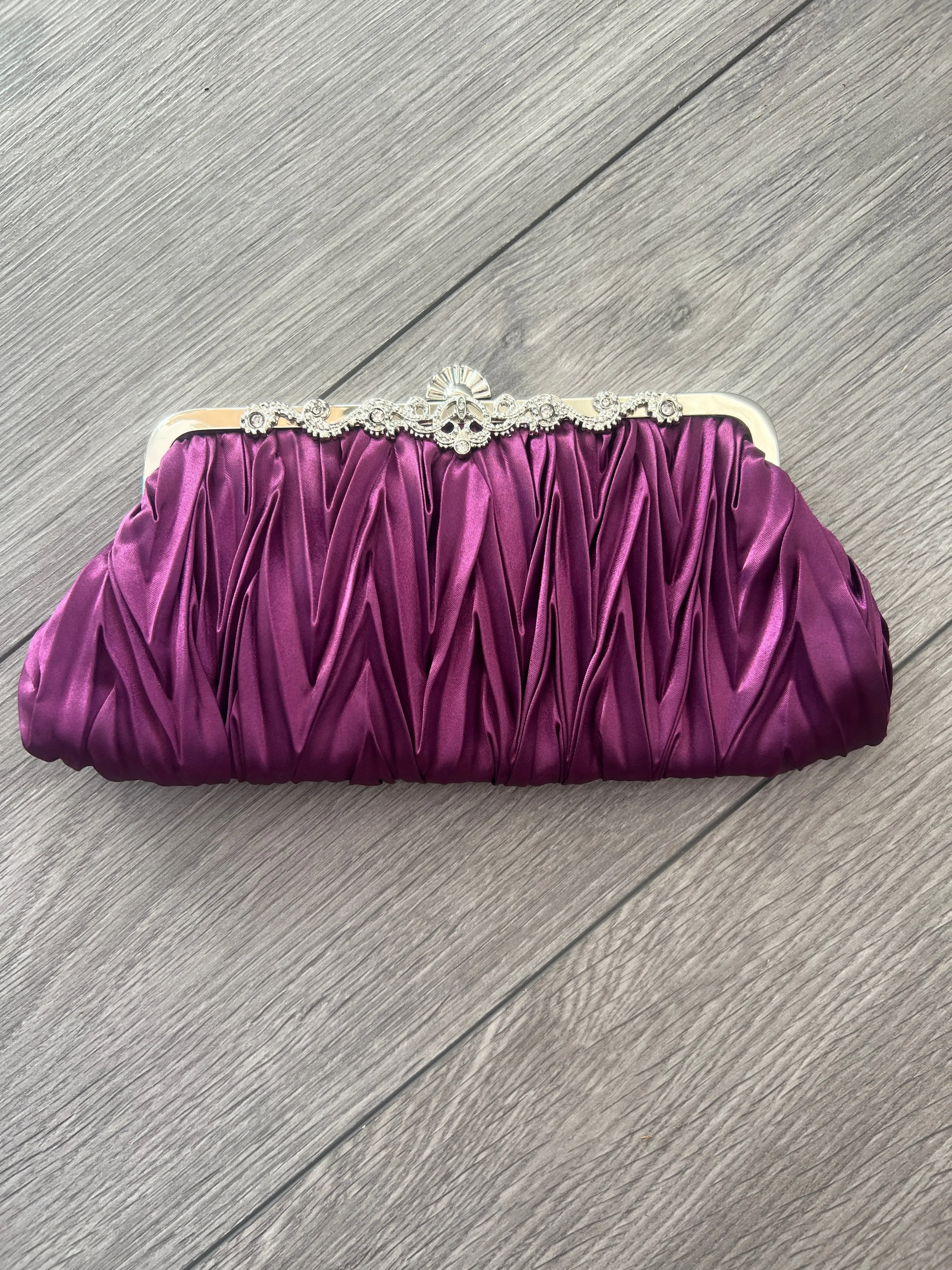 Purple Satin Art Deco Detail Clutch Bag