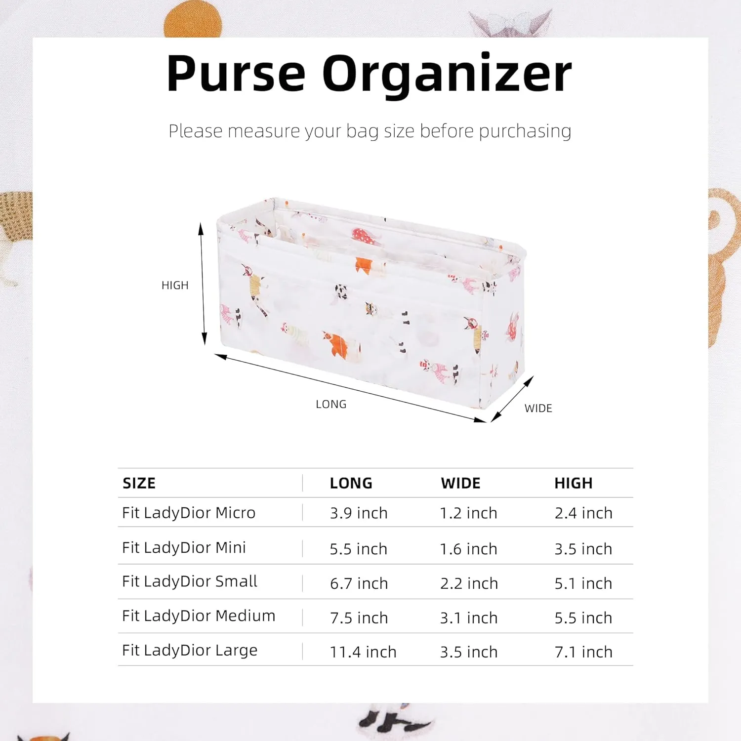Purse Organizer Insert for LadyDior Bags, Soft Handbag Tote Organizer Liner, Women Luxury Handbag Tote Inner Bag(Small, Cat Paradise)