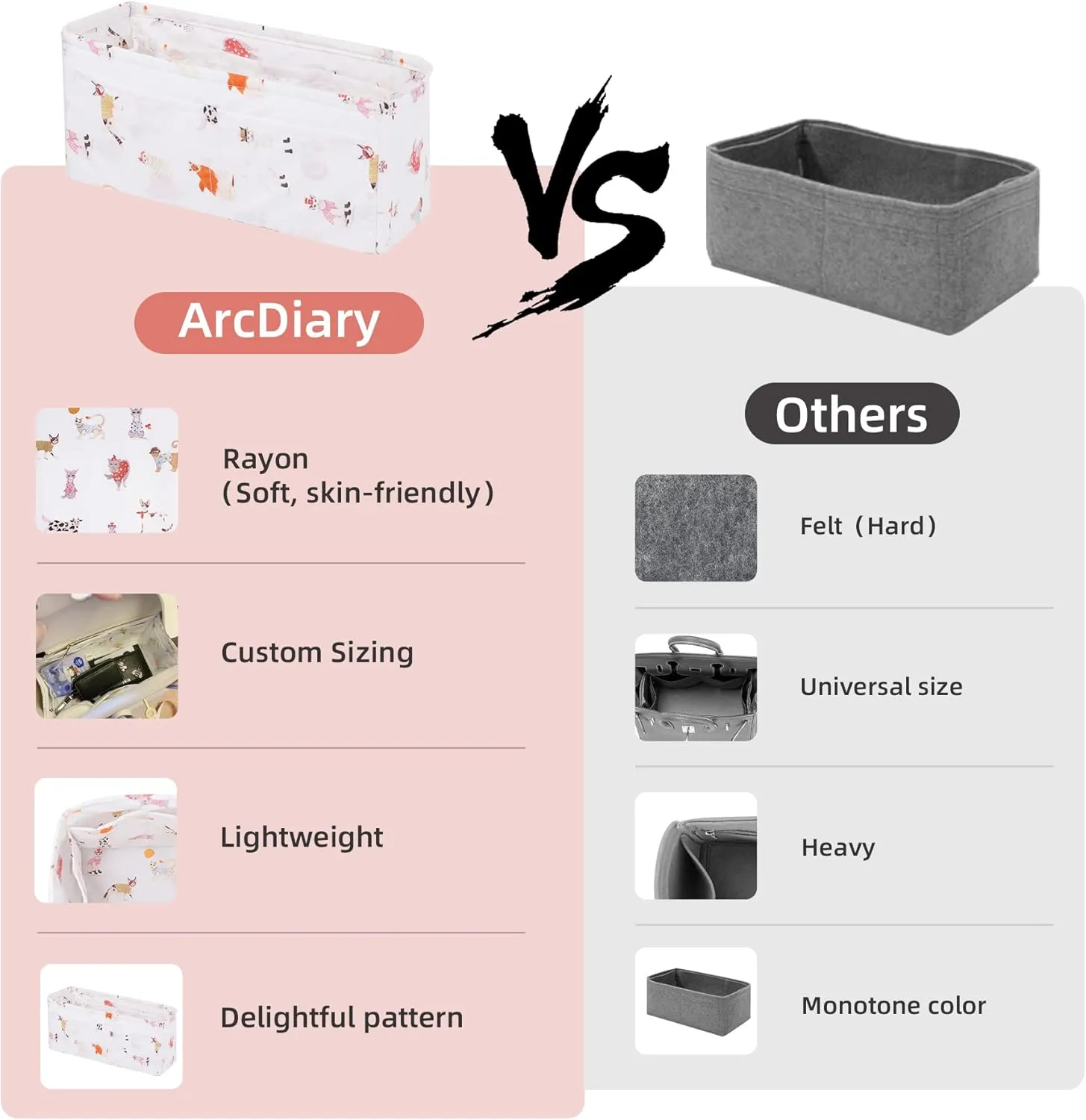 Purse Organizer Insert for LadyDior Bags, Soft Handbag Tote Organizer Liner, Women Luxury Handbag Tote Inner Bag(Small, Cat Paradise)