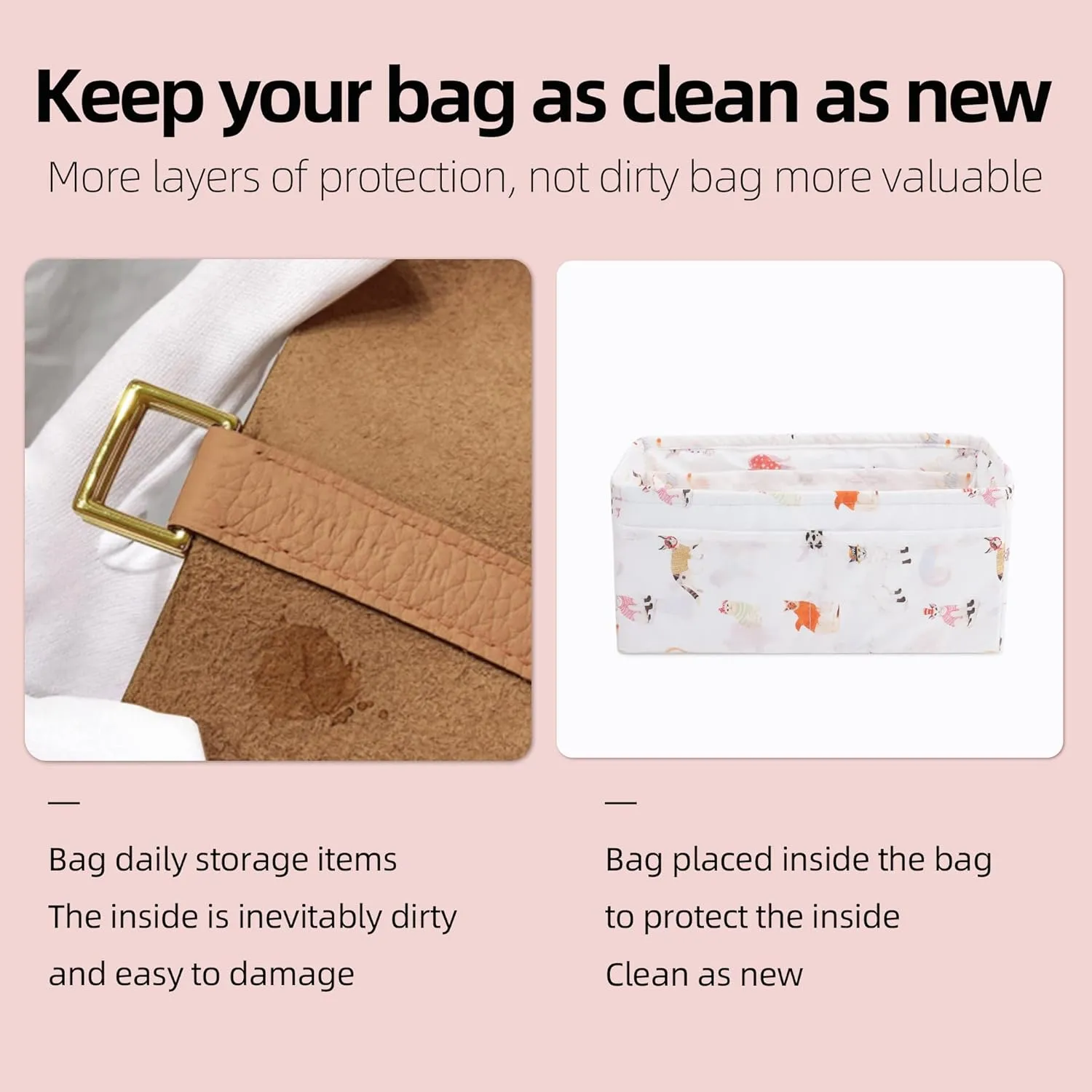 Purse Organizer Insert for LadyDior Bags, Soft Handbag Tote Organizer Liner, Women Luxury Handbag Tote Inner Bag(Small, Cat Paradise)