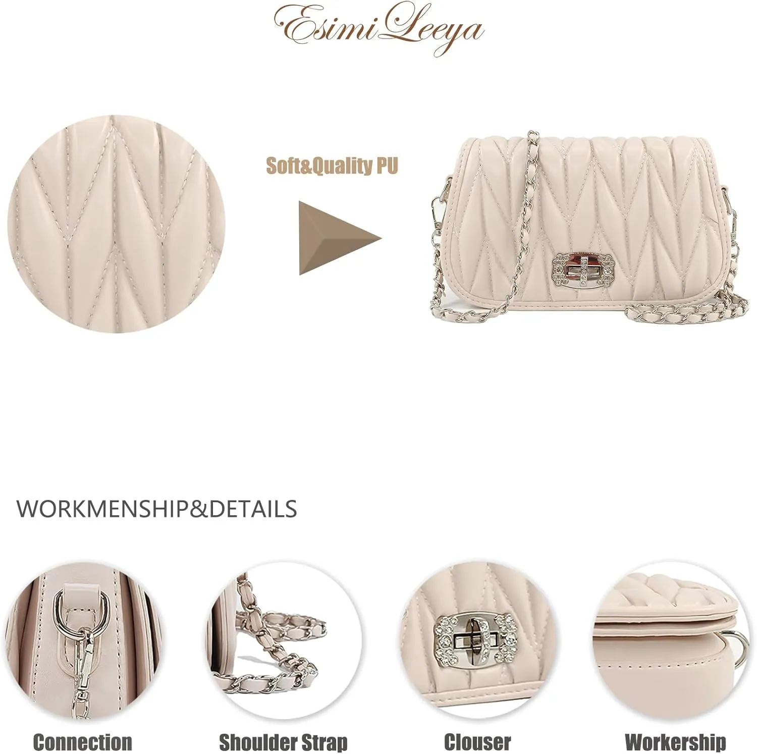 Quilted Handbags for Women with Chain Strap Shoulder Bags Trendy Compact Small Purses