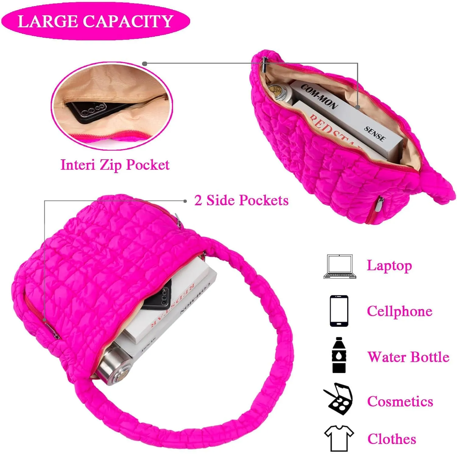 Quilted Puffer Tote Crossbody Bags for Women Bubble Puffy Purse