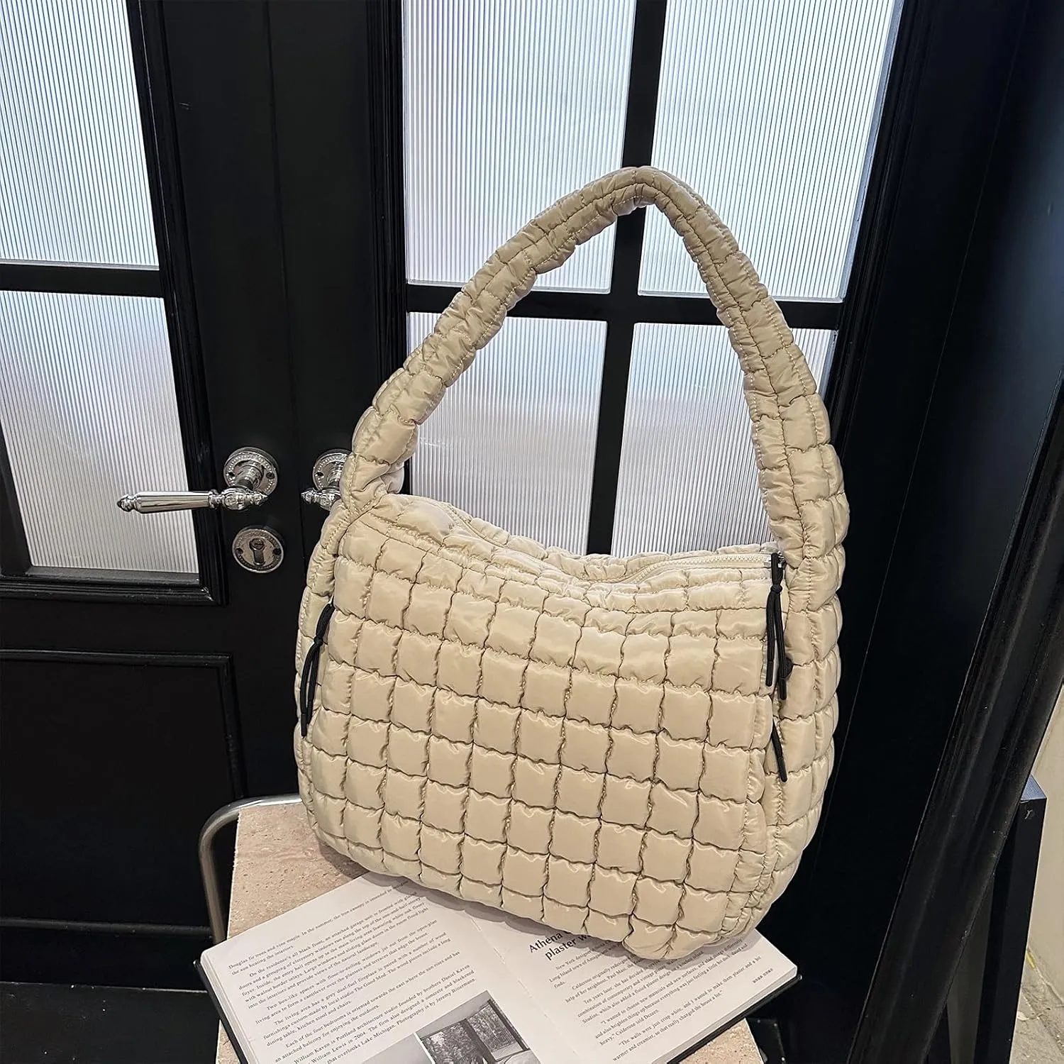 Quilted Tote Bag, Large Lightweight Quilted Bag Puffer Tote Bag Trendy Puffy Purse Hobo Bags for Women