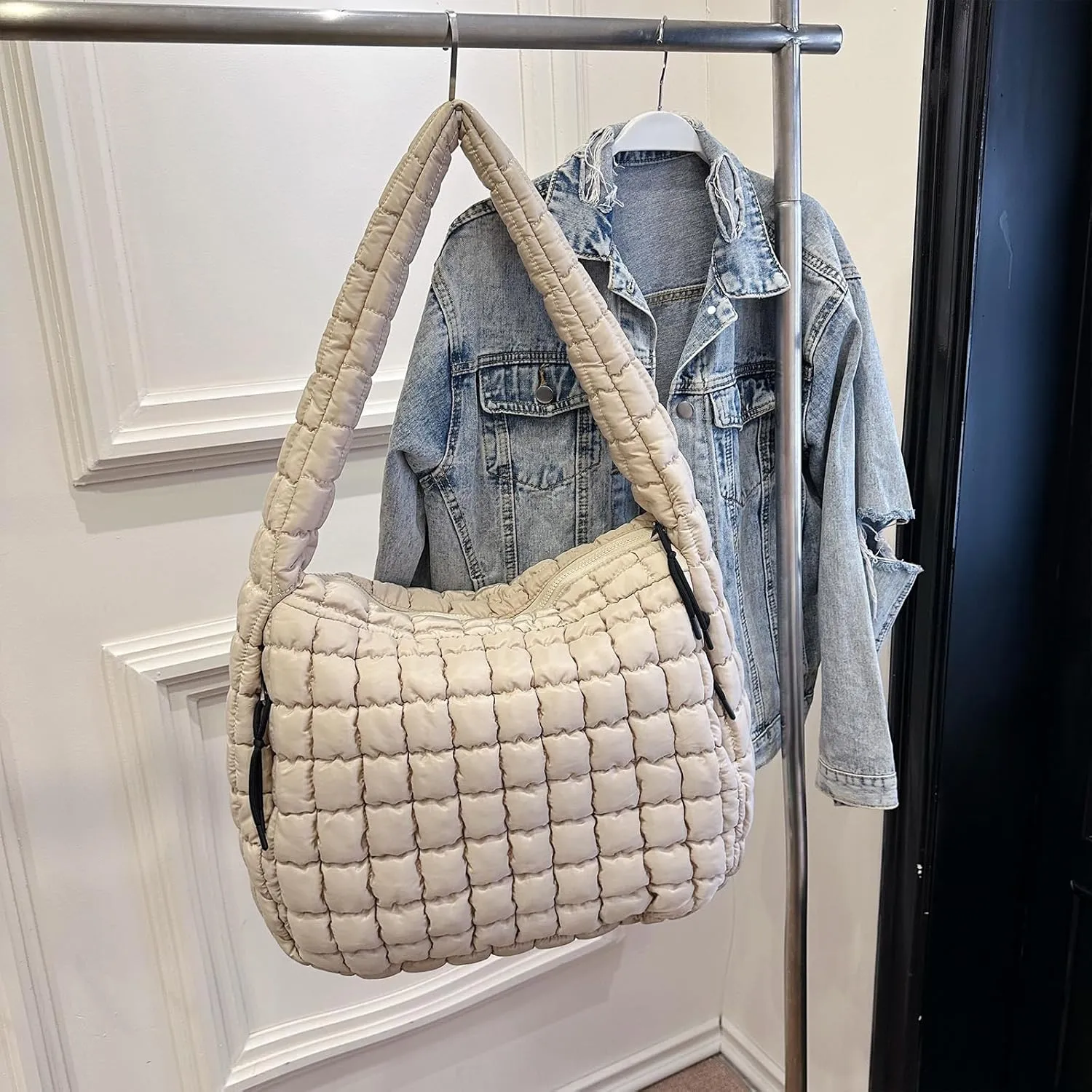 Quilted Tote Bag, Large Lightweight Quilted Bag Puffer Tote Bag Trendy Puffy Purse Hobo Bags for Women