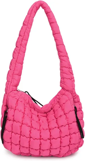 Quilted Tote Bag - Small Lightweight Puffer Hobo Bag for Women