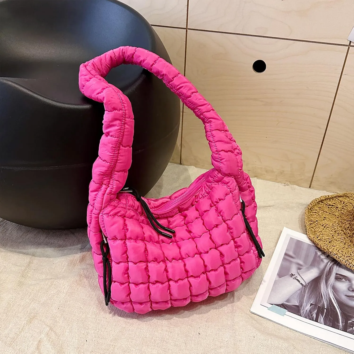 Quilted Tote Bag - Small Lightweight Puffer Hobo Bag for Women