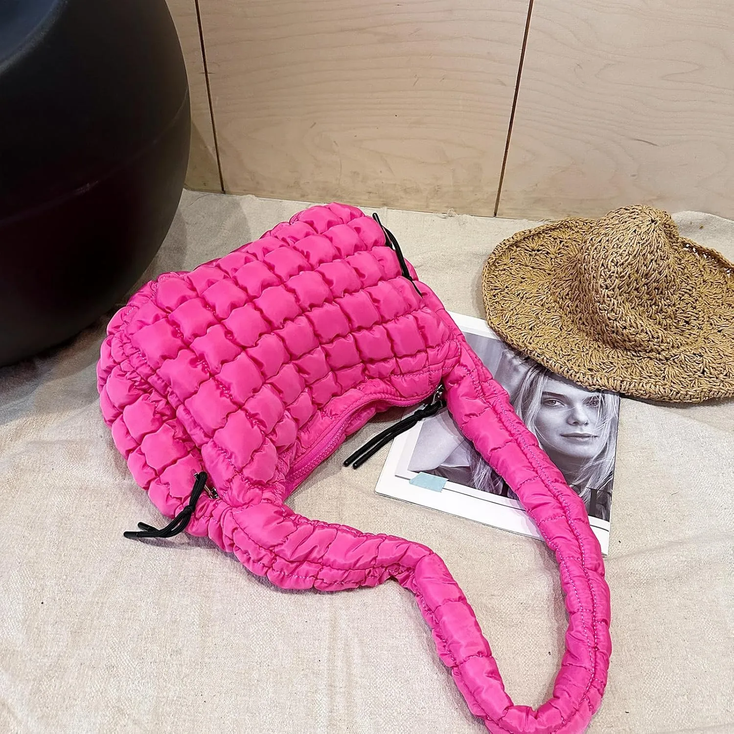 Quilted Tote Bag - Small Lightweight Puffer Hobo Bag for Women