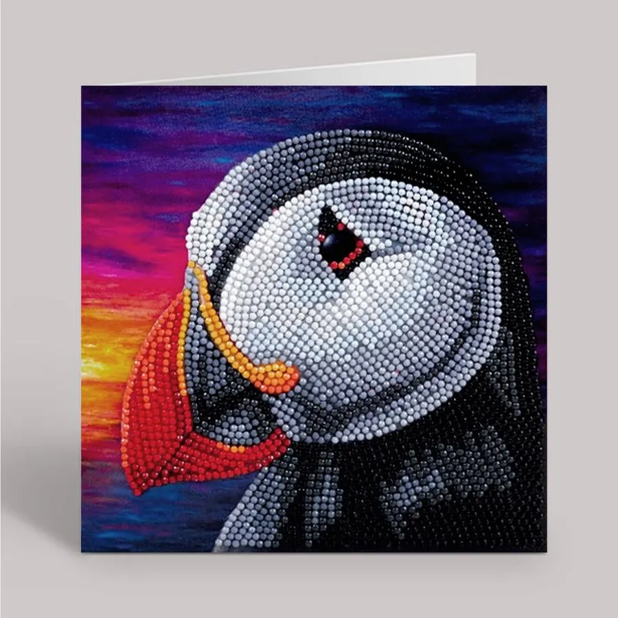 "Puffin Sunset" Crystal Art Card by Rachel Froud 18x18cm