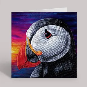 "Puffin Sunset" Crystal Art Card by Rachel Froud 18x18cm