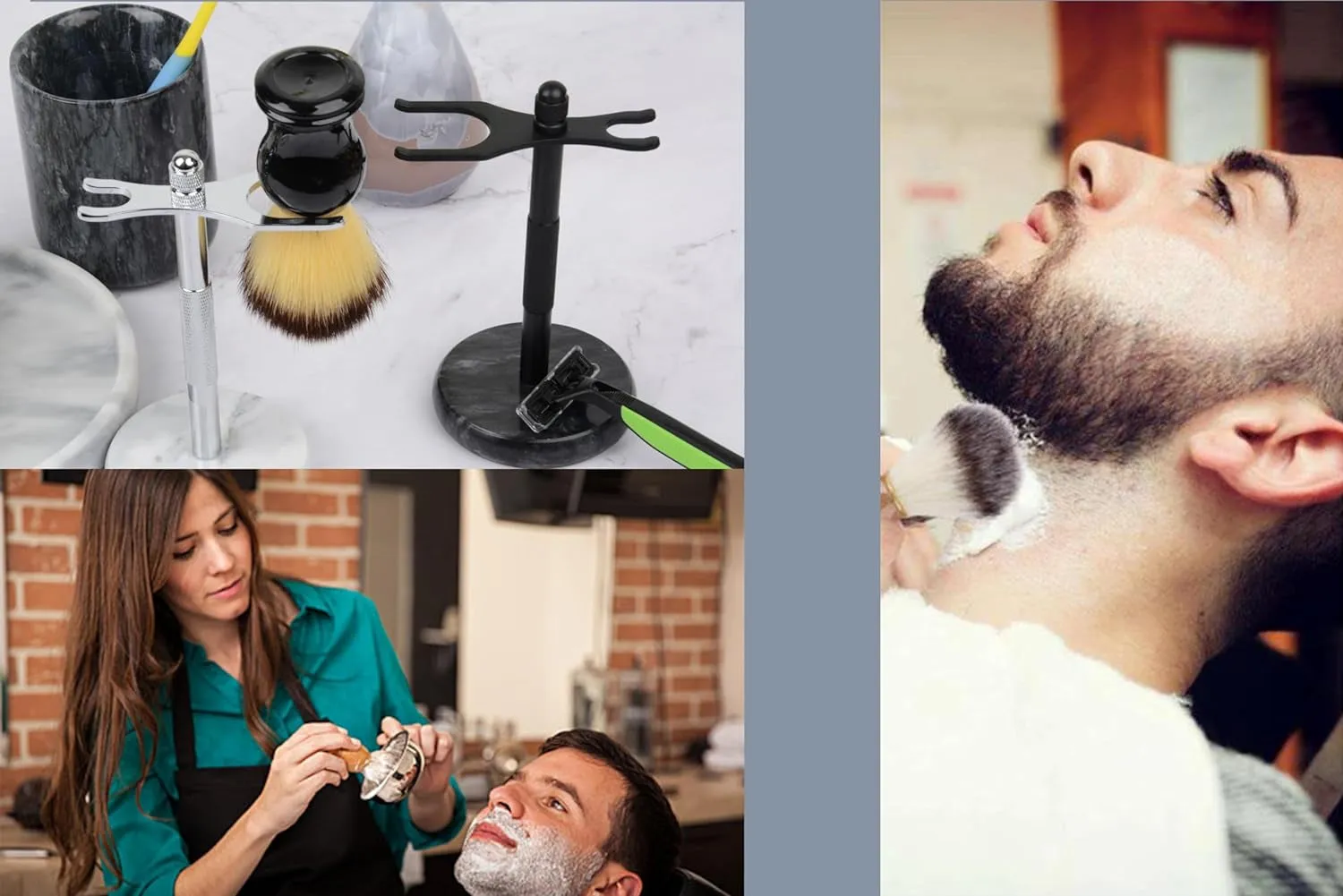 Razor and Brush Stand,Marble Base Razor Holder Is More Stable,The Base Will Not Rust and the Fitted Protective Spacer Protects Your Countertop Better Decoration as a Gift(Black)