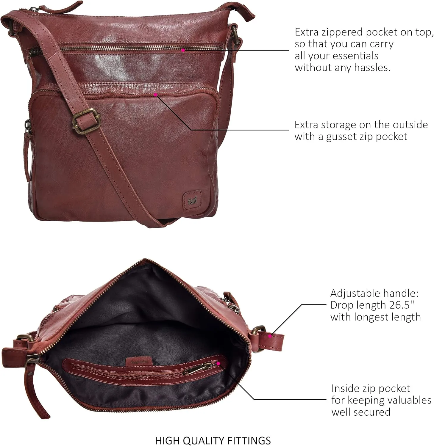 Real Leather Crossbody Bags Purses for Women Shoulder Handbags Crossover Handmade Stylish Trendy Pocketbook