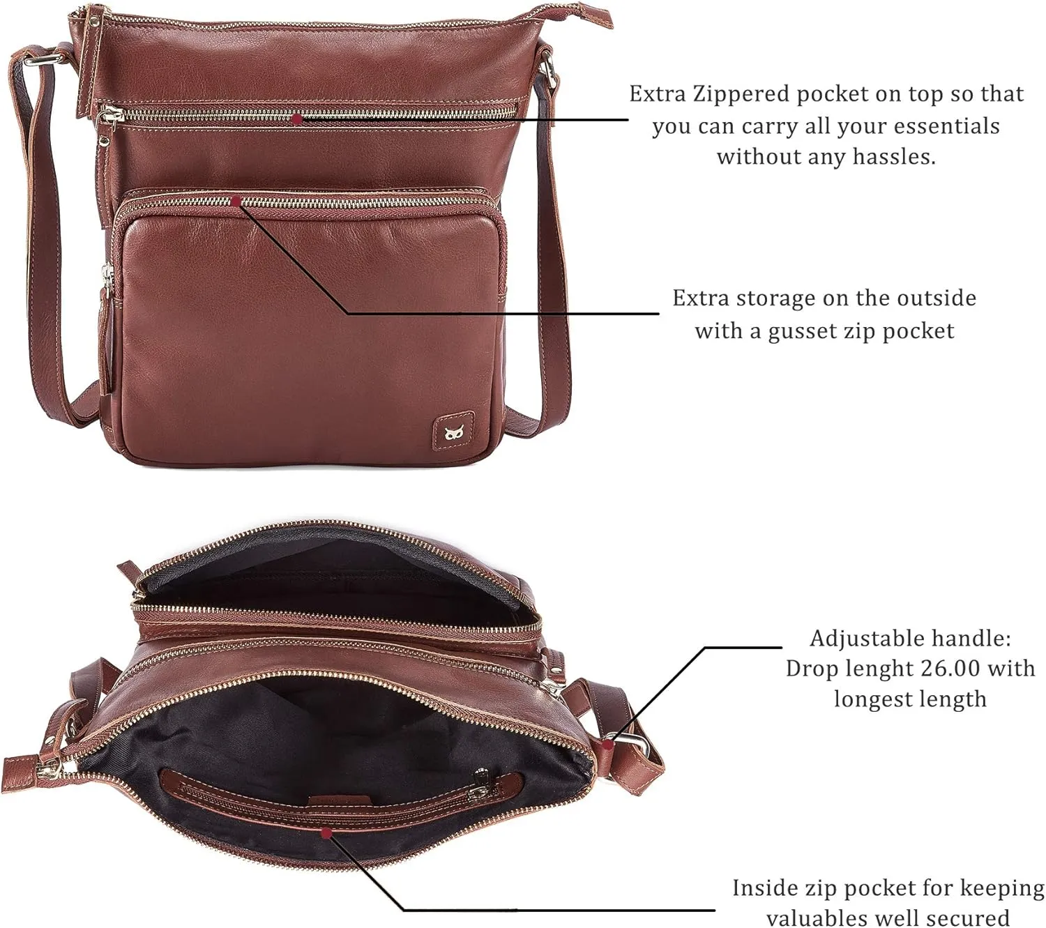 Real Leather Crossbody Bags Purses for Women Shoulder Handbags Crossover Handmade Stylish Trendy Pocketbook