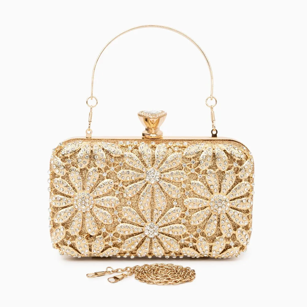 Rhinestone Flower Clutch Bag