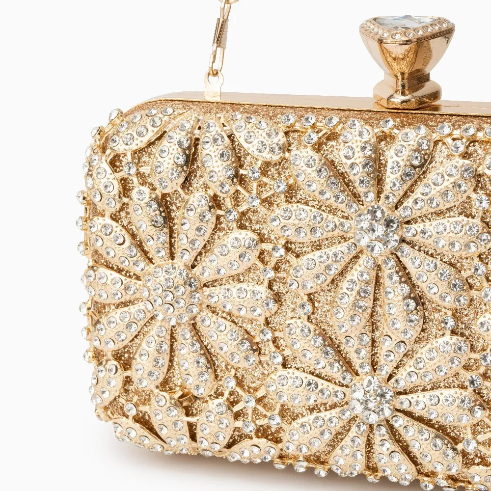 Rhinestone Flower Clutch Bag
