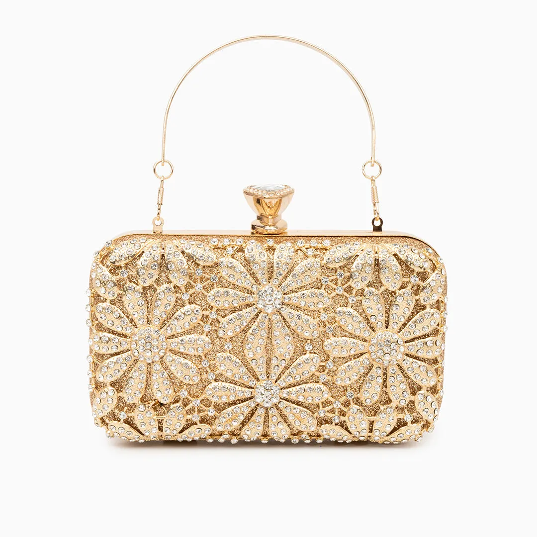 Rhinestone Flower Clutch Bag