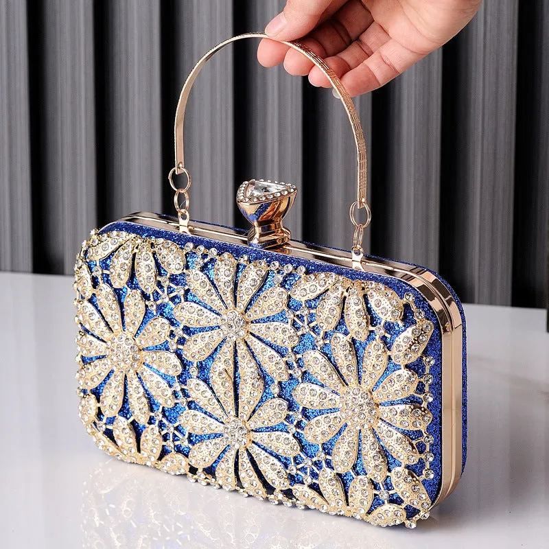 Rhinestone Flower Clutch Bag