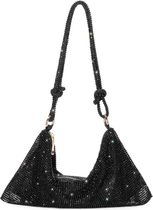 Rhinestone Purses for Women Chic Sparkly Evening Handbag Bling Hobo Bag Shiny Silver Clutch Purse for Party