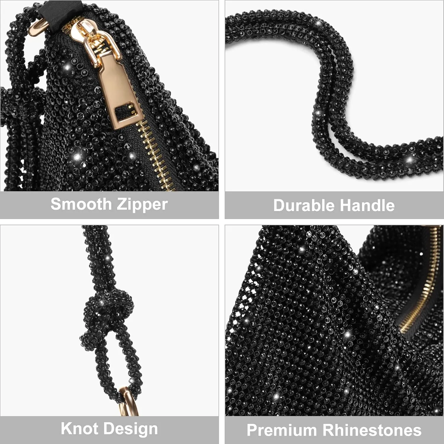 Rhinestone Purses for Women Chic Sparkly Evening Handbag Bling Hobo Bag Shiny Silver Clutch Purse for Party