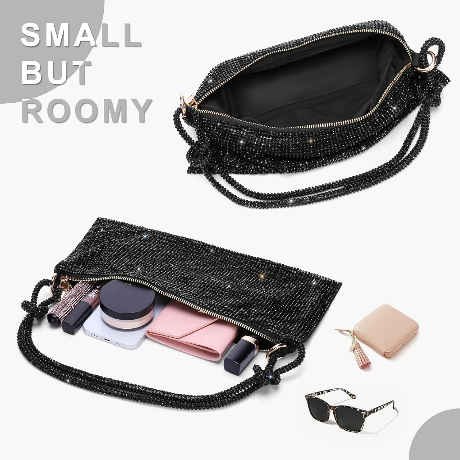 Rhinestone Purses for Women Chic Sparkly Evening Handbag Bling Hobo Bag Shiny Silver Clutch Purse for Party