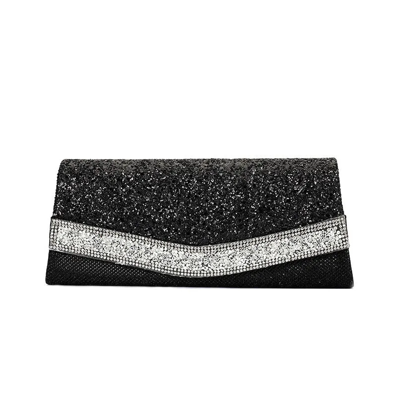 Rhinestone Textured Flap Clutch Bag - Black