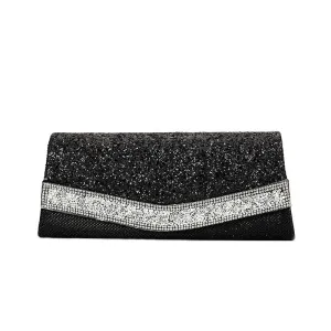 Rhinestone Textured Flap Clutch Bag - Black