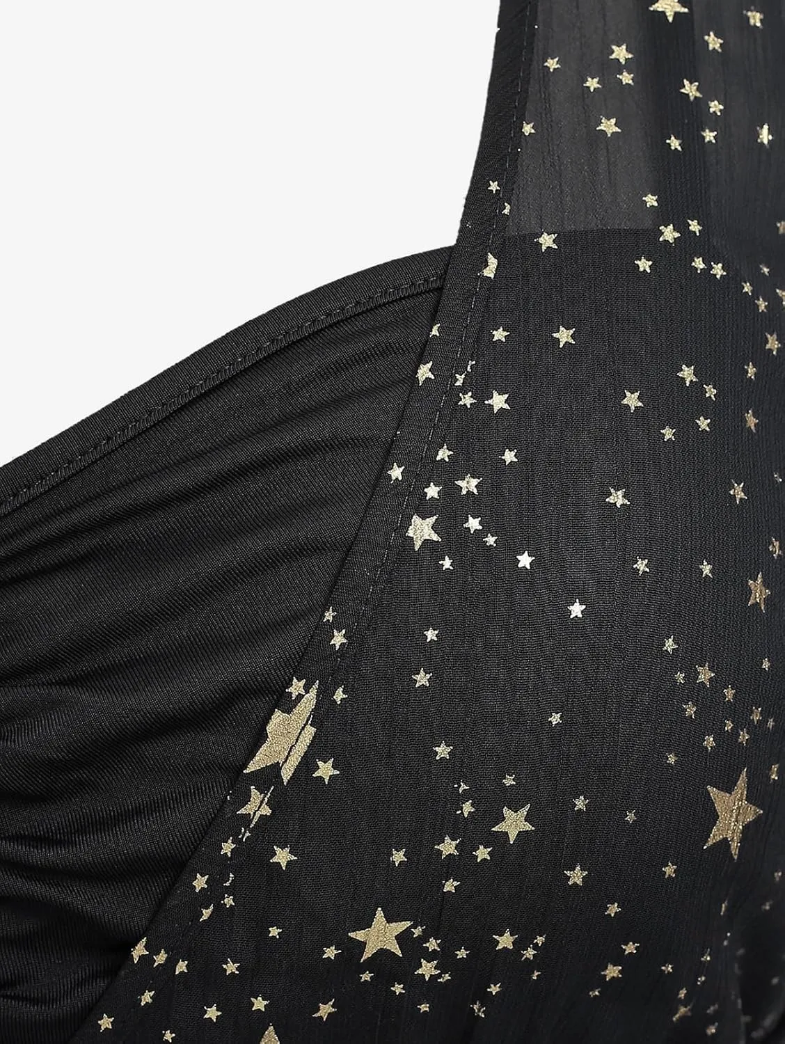 Rosegal Plus Size Womens Elegant Sparkly Gold Stamping Stars Print Long Flare Sleeve 2 in 1 Flowy Top