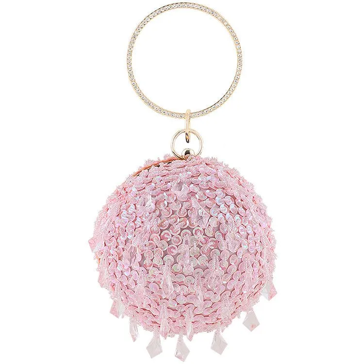 Round Sequins Vintage Clutch With Handle
