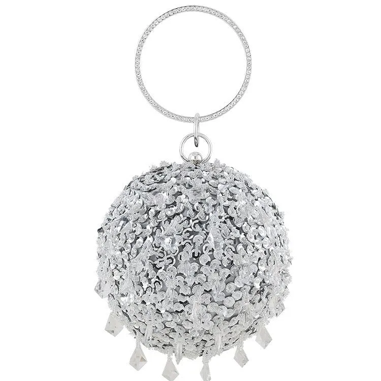 Round Sequins Vintage Clutch With Handle