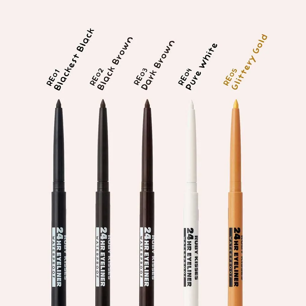 Ruby Kisses 24HR Waterproof Eyeliner – Built-In Smudger & Sharpener | 5 Shades