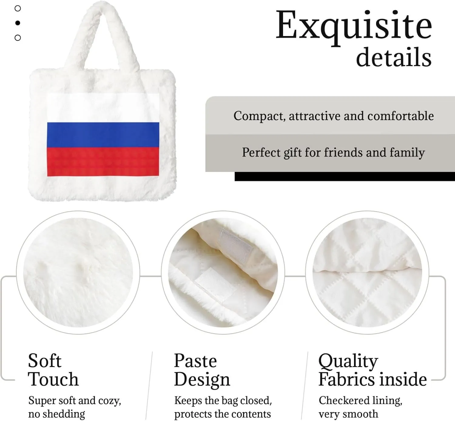 Russian Flag Printing Fluffy Shoulder Bag Ladies Plush Underarm Bag Tote Bag Furry Purse Handbag For Work Travel