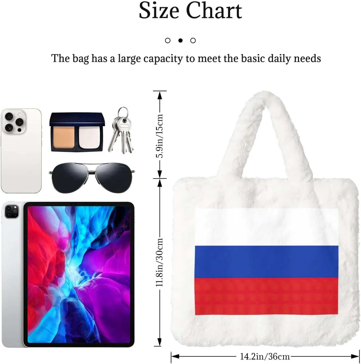 Russian Flag Printing Fluffy Shoulder Bag Ladies Plush Underarm Bag Tote Bag Furry Purse Handbag For Work Travel