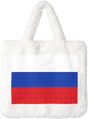 Russian Flag Printing Fluffy Shoulder Bag Ladies Plush Underarm Bag Tote Bag Furry Purse Handbag For Work Travel
