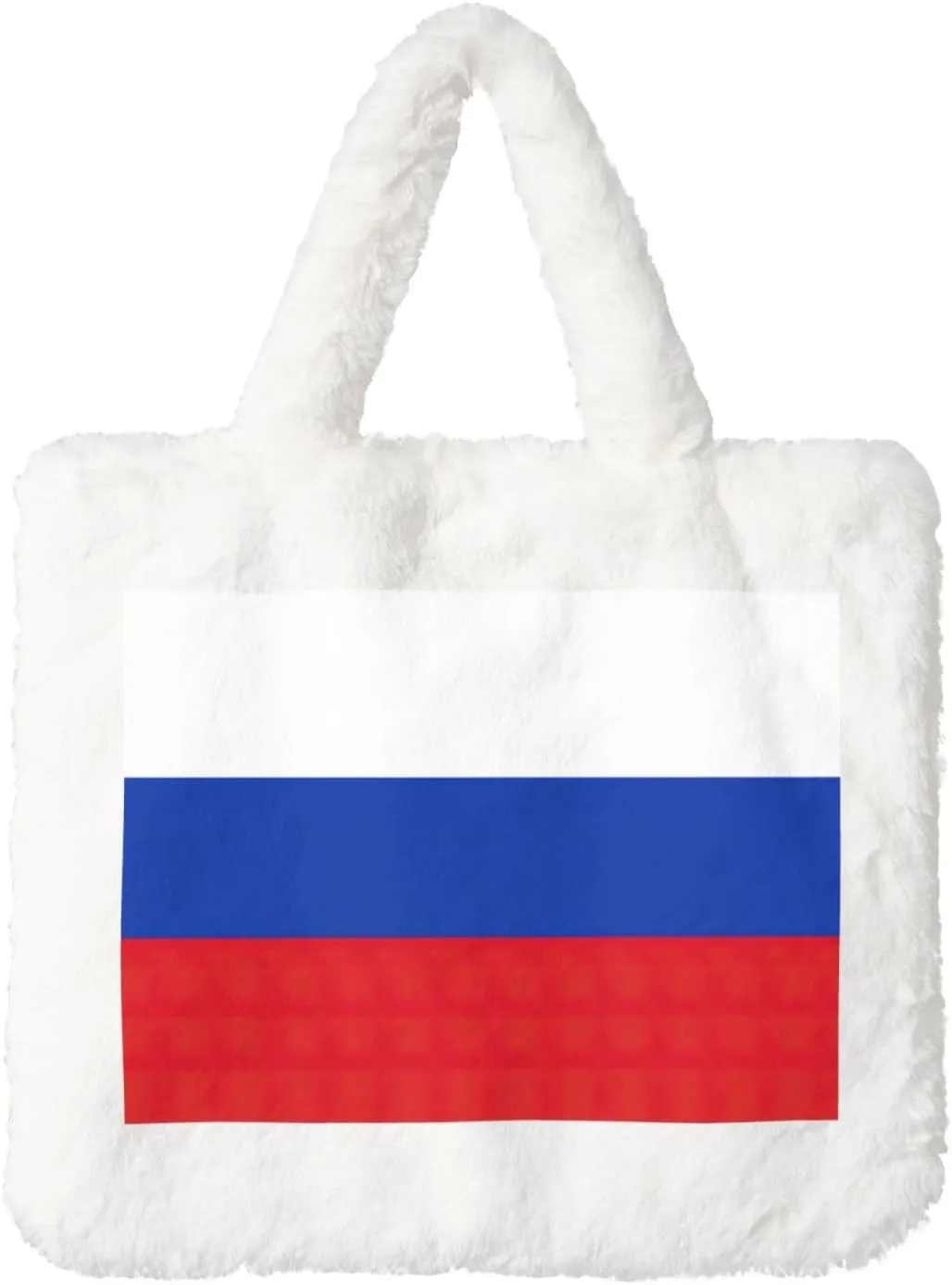 Russian Flag Printing Fluffy Shoulder Bag Ladies Plush Underarm Bag Tote Bag Furry Purse Handbag For Work Travel