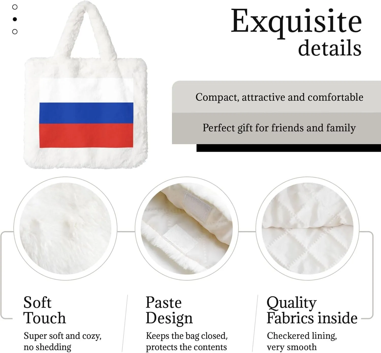 Russian Flag Printing Fluffy Shoulder Bag Ladies Plush Underarm Bag Tote Bag Furry Purse Handbag For Work Travel