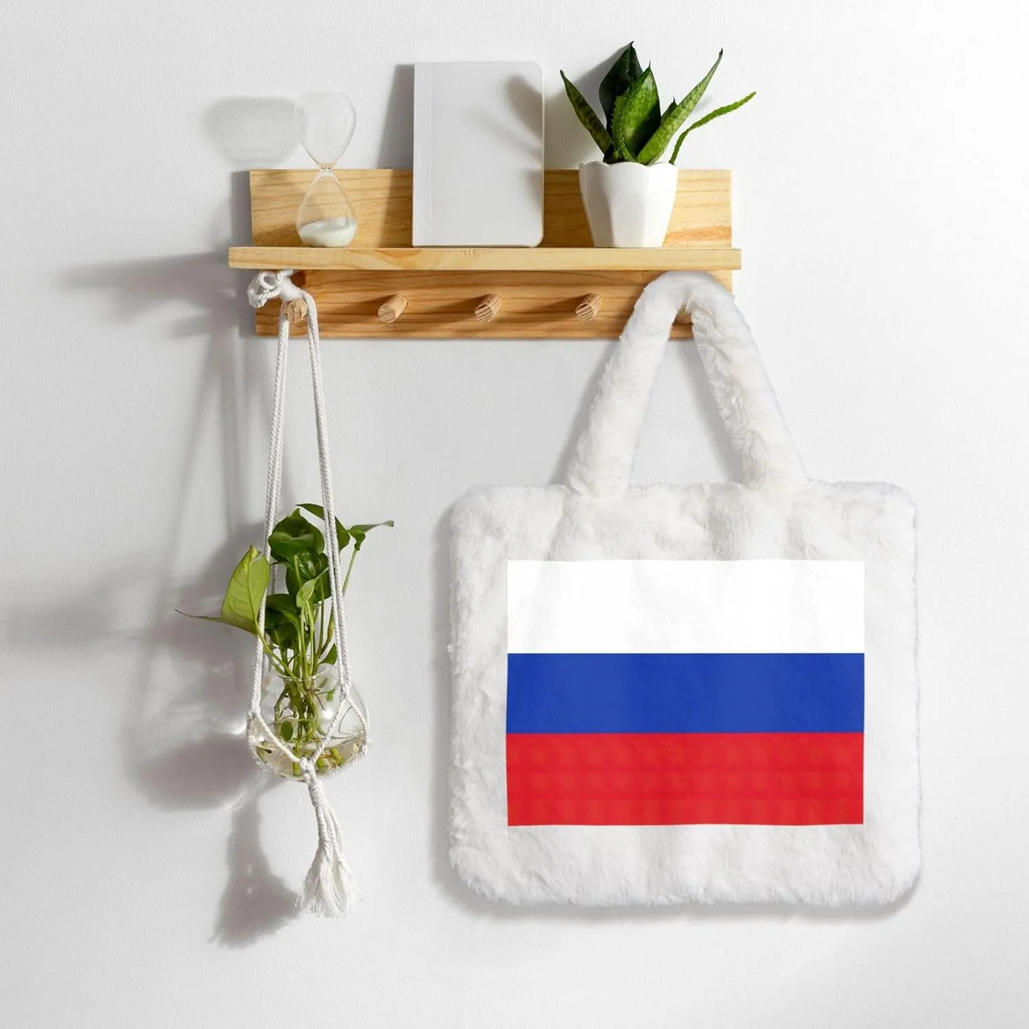 Russian Flag Printing Fluffy Shoulder Bag Ladies Plush Underarm Bag Tote Bag Furry Purse Handbag For Work Travel